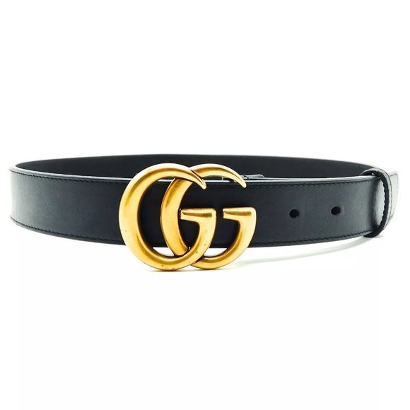 100% Authentic Gucci Belt Black Gold Leather - Picture 2 of 9